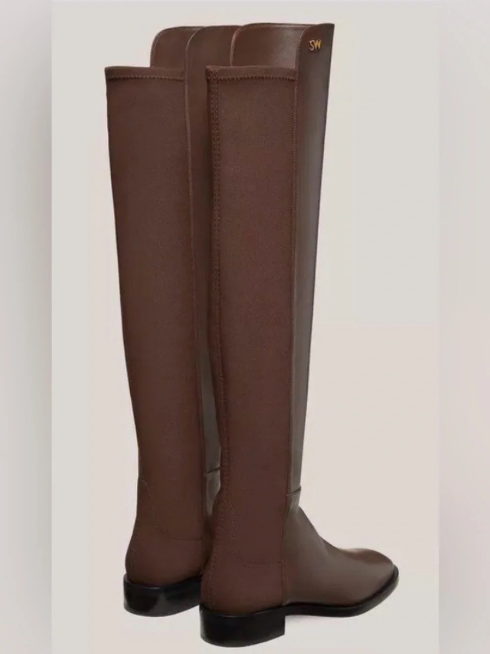 NWOB STUART WEITZMAN KEELAN Brown Stretch Leather Boots Size 5.5 M